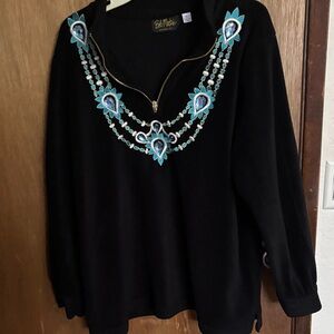 Bob Mackie Black Top with Blue Embellishments